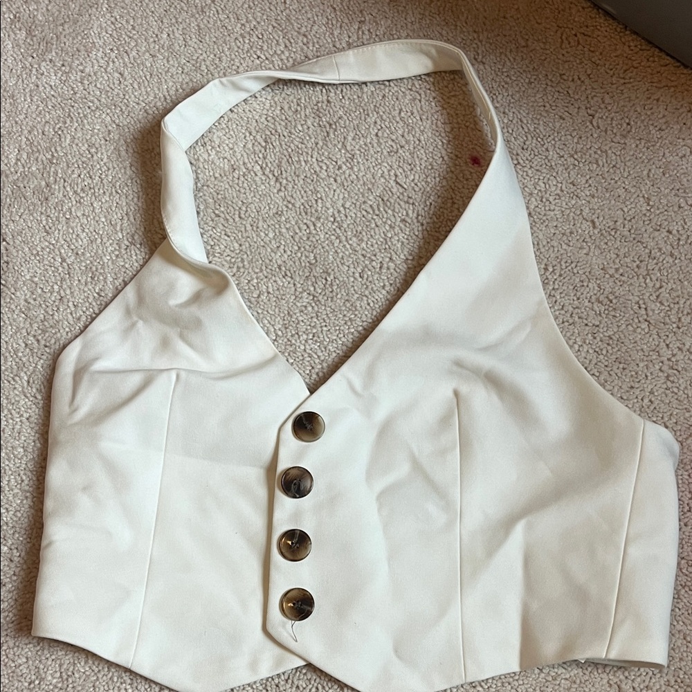 Zara Cream Halter Button-Front Crop Top